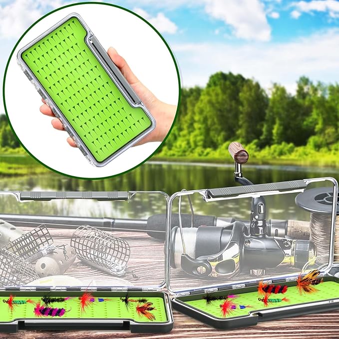 RoundFunny Fly Boxes for Fly Fishing Silicone Waterproof Fly Fishing Box Super Slim Fly Fishing Tackle Trays Box Best Pocket Storage Size 7.36"L x 0.63"W x 4.02"H Could Holds 134 flies(Waterproof)