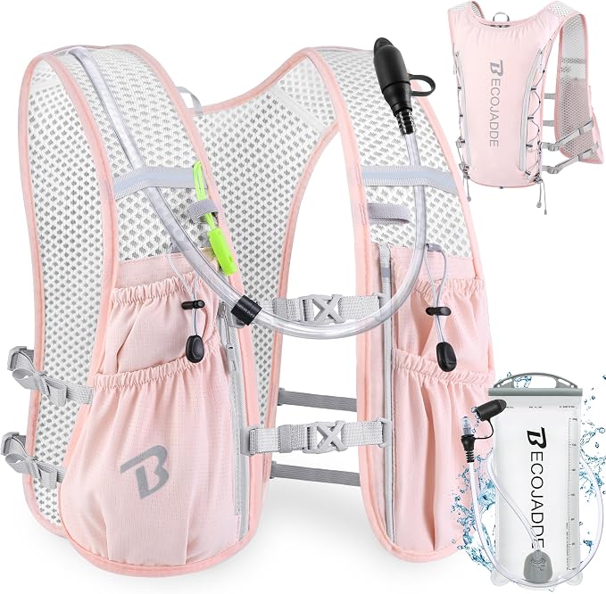 BECOJADDE Running Vest Hydration Backpack for Men Women, 5L Lightweight Running Backpack Hydration Pack for Marathon, Trail, Cycling, Hiking, Jogging