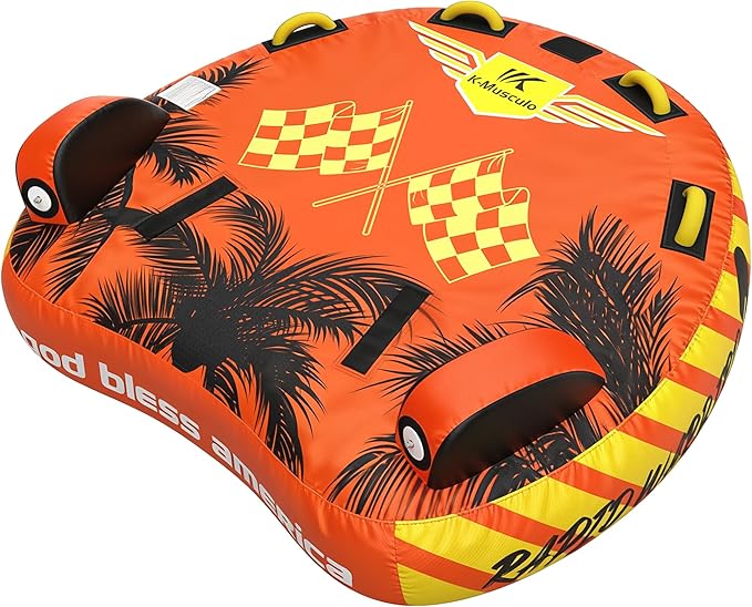 Towable Tubes for Boating - 2-3 Person Shark Battle Tank, Boat Tubes & Towables, EVA Foam Pads, Drainage, Super Safe Handle, Quick Connector
