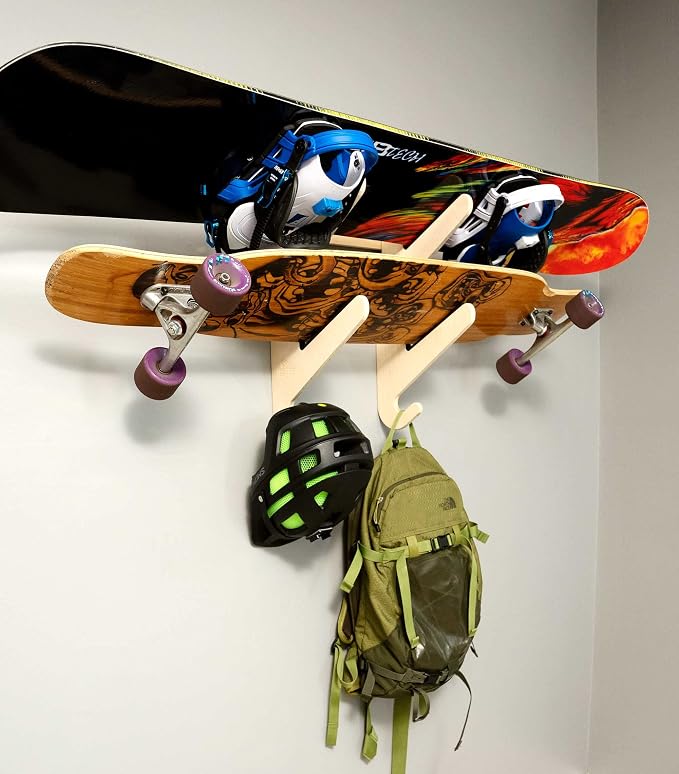 Grassracks Bamboo & Birch Snowboard Rack and Skateboard Rack - Moloka`i Series Snowboard Wall Mount