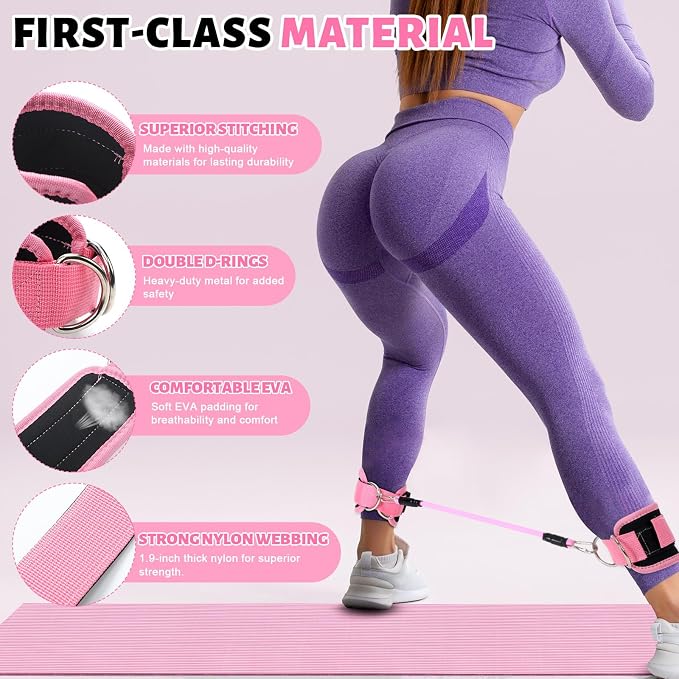 RoundFunny Set of 18 Pilates Ring Essential Kit for Women Pilates Ring and Ball Ankle Resistance Band Yoga Strap Socks Mat Arm Stretcher Latex Tube Gym Back Bag Exercise Equipment for Workout