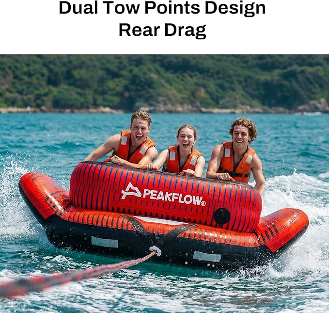 PEAKFLOW Towable Tube,Boat Tube,1-3 Person,Tubes for Boating,PVC Liner and Full Nylon Cover,Lake & Ocean Fun