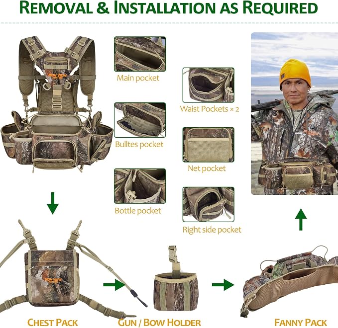 NEW VIEW Hunting Fanny Waist Pack for Men, Camo Waist Pack for Hunter, Fanny Hunting Backpack with Rifle & Bow Holder