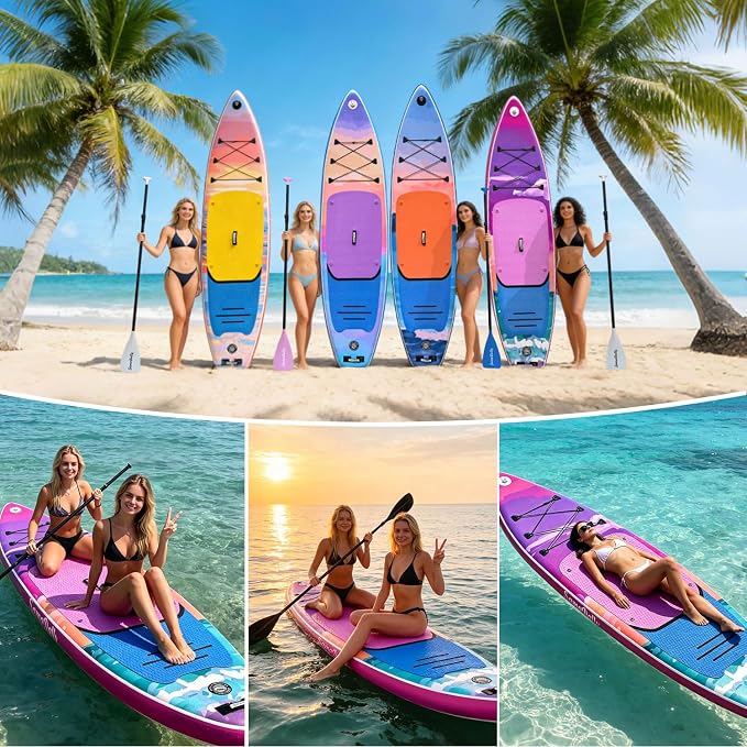 Inflatable Stand Up Paddle Board - Ultra Stable Wide Paddle Boards of All Skill Levels, Full-Color Gradient Design, Anti-Slip EVA Deck with Premium Accessories