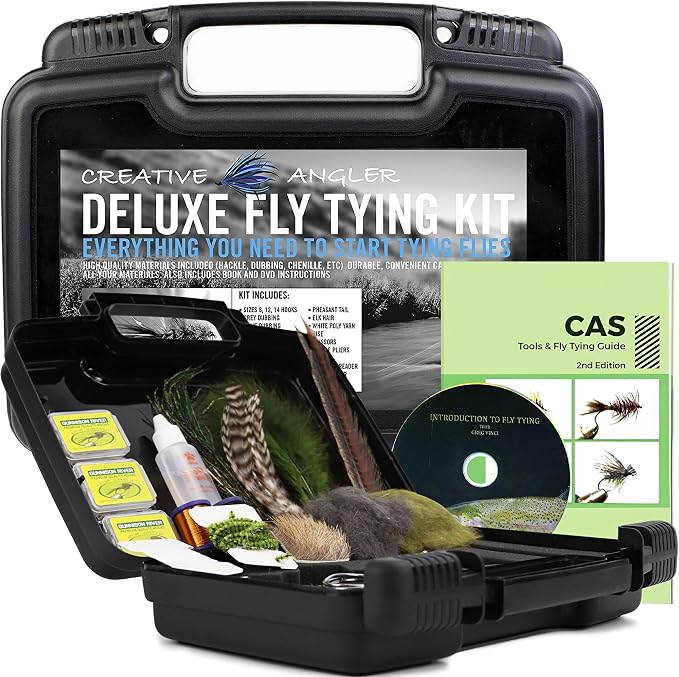 CREATIVE ANGLER Deluxe Fly Tying Kit - Complete Tools Kit, Ideal for Beginners and Pros, Includes Feathers, Vice, Bobbin, Rotary Tool