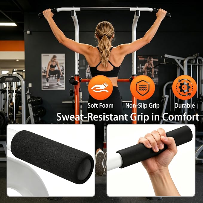 Power Tower Pull Up Bar and Dip Station, 11-Height Adjustable Pull Up Bar Station for Home Gym, Multi-Function Strength Training Fitness Equipment for Pull Ups, Dips, Push Ups & Knee Raises