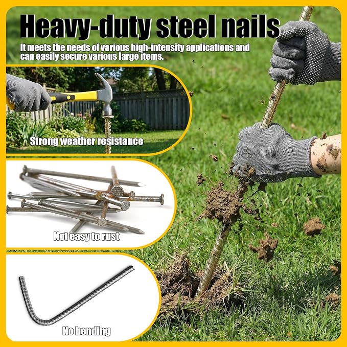 Pelopy 8 Pack 30 Inch Long Rebar Stakes 9/16 Inch Diameter Heavy Duty Galvanized Steel Ground Anchors with Chisel Point Ends Ground Stake for Speed Bumps Wheel Stop Tent Concrete Plant Support