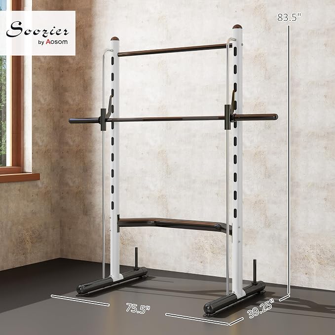 Soozier Squat Rack with Pull-Up Bar, Adjustable Power Rack with Barbell Bar, Multi-Functional Steel Bench Press Rack for Home Gym Strength Training, Black
