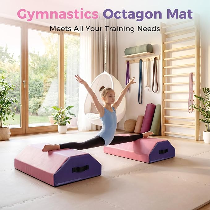 Detachable Octagon Gymnastics Mat, Home Tumbling Mat, Skill Shape Tumbling Backbend Trainer Exercise Mat, with High-Density Foam & Waterproof Cover, for Gym Cheerleading, Martial Art, 17"X17"X23"