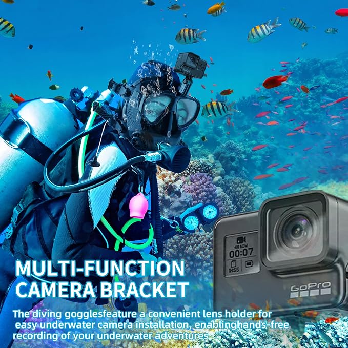 Adult Diving Mask Full Face Snorkelling Mask with Camera Mount Matching Oxygen Tank Connector Suitable for All Kinds of Diving Sports