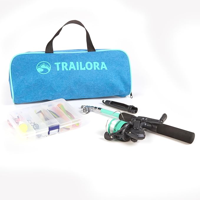 Fishing Kit with Rod, Pre-Spooled Reel, Tackle, Hooks, Zip Carry Case - Camping/Hiking/Kayaking/Boat/RV/Car/Cabin/Cottage