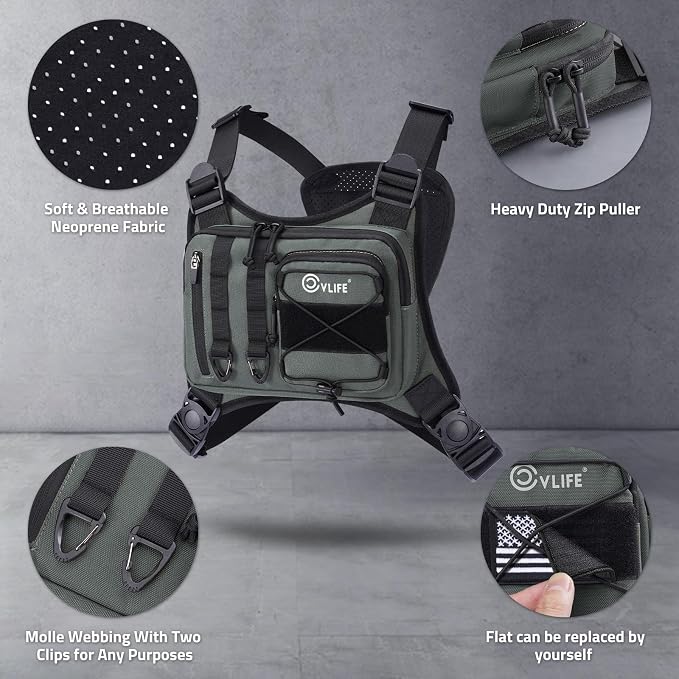 CVLIFE Outdoor Chest Bag for Men, Tactical Chest Pack, Adjustable Running Vest Bag, Lightweight Anti-theft EDC Rig for Hiking
