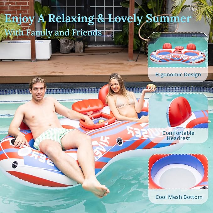River Tubes for Floating Heavy Duty Inflatable Floating Lounger Premium River Water Rafts Pool Float with Cup Holder Above Lake for Adults