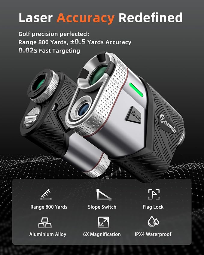 Dormie Golf Rangefinder with Slope,800 Yards Laser Range Finder Golfing,Aluminum Alloy Body,Flag Pole Locking Vibration,Slope Compensation,6X Magnification Rangefinder with Magnet