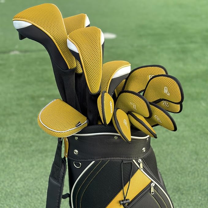 Andux 4pcs Long Neck Golf Hybrid Club Head Covers Dial No. Tag CTMT-02 | Mesh Breathable material | all the Same Size | Coloured Piping | Pull-On Closure