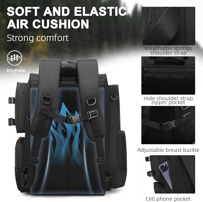 WANOON Fishing Backpack, fishing bag with Rod Holders. Large tackle Backpack Strong Materials