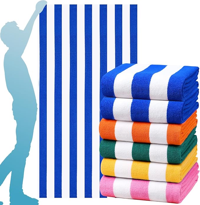 6 Packs Extra Large Bath Towels Striped Beach Towel Set Bathroom Sheets Bulk Quick Dry Soft Fluffy XL Big Oversized Absorbent Microfiber Blanket Turkish Hotel Shower Pool Hot Tub Toallas Baño Grandes