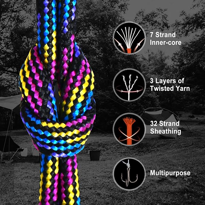 WEREWOLVES 550 Paracord Kits 100ft Each Color - 5 Colors Parachute Cord Combo 7 Strand Type III Parachute Cord 4mm for Crafting, Dog Collar, Survival Bracelets