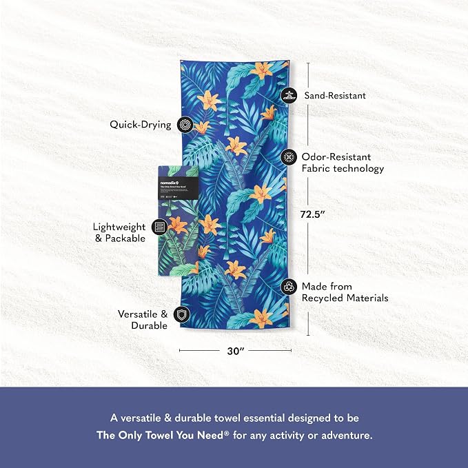 Nomadix Original Towel - Perfect for Beach, Pool, Travel, Camping, Yoga - Made with Recycled Materials - Super Absorbent - Sand Resistant - Palms Dusk - 72.5x30