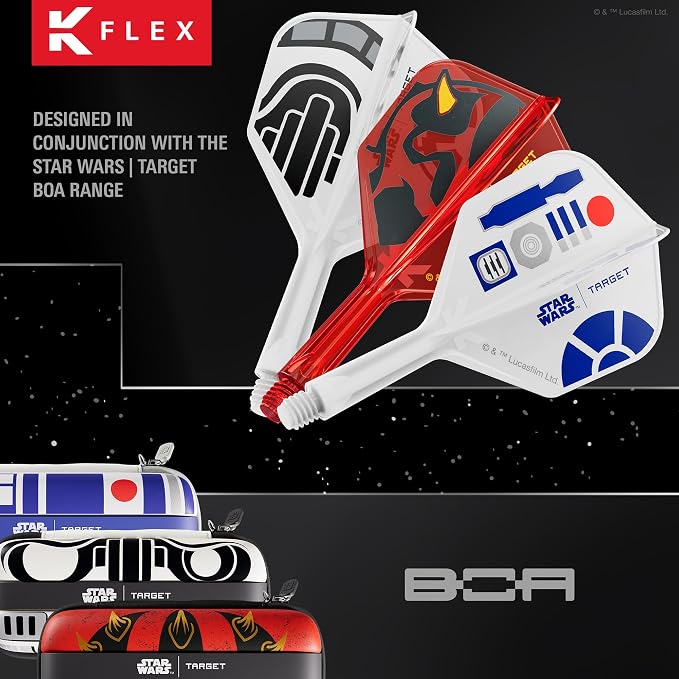 Target Darts Star Wars R2-D2 K Flex Integrated Dart Flights & Shafts | R2D2 Pack of 3 K-Flex, No.2 & No.6 | Short, Intermediate & Medium Disney Kflex Accessories