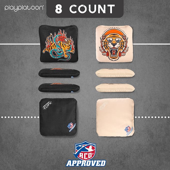 Play Platoon Cornhole Bags Set of 8 Regulation Professional Corn Hole Bean Bags ACO Approved, Competition Weight, Slick and Stick