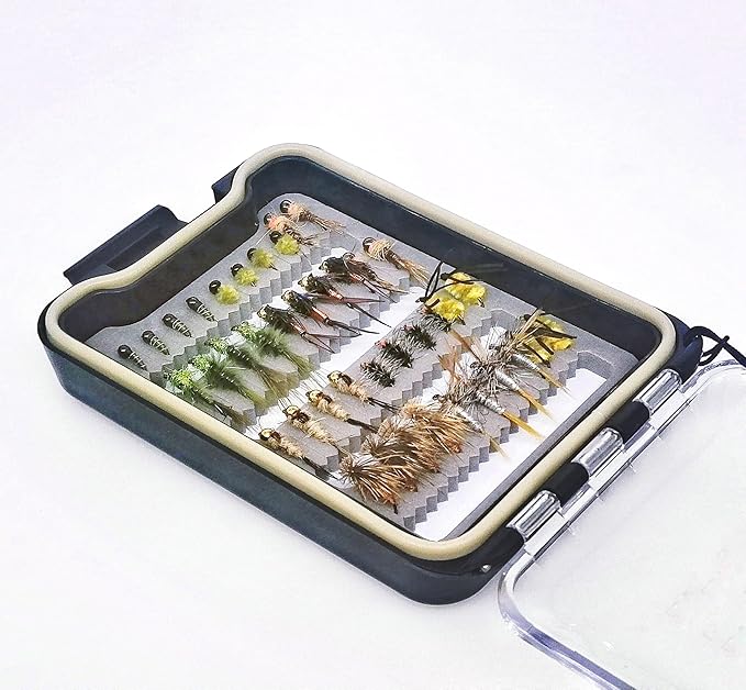 Wifreo Fly Fishing Flies Assortment with Waterproof Fly Box, 28/40/64/92/120pcs Dry/Wet/Nymph/Streamer Flies, Trout/Bass/Panfish/Salmon Fishing Flies