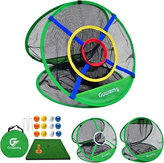Pop Up 3-in-1 Golf Chipping Net – Circular Design for Relaxed Training, 3 Modes for Precision & Distance, Ideal Indoor/Outdoor Practice Kit, Golfer Gift