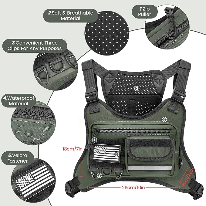 OCKLILY Chest Bag for Men Women, Outdoor Sports Running Vest Bag, Chest Pack for Running, Cycling, Hiking, Workouts, Traveling - Green