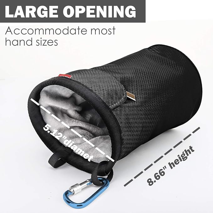 Rhino Valley Climbing Chalk Bag, No Leak Drawstring Chalk Bag with Adjustable Belt, Carabiner Clip and Zippered Pockets Chalk Bag for Rock Climbing, Cross Fit, Weight Lifting & More