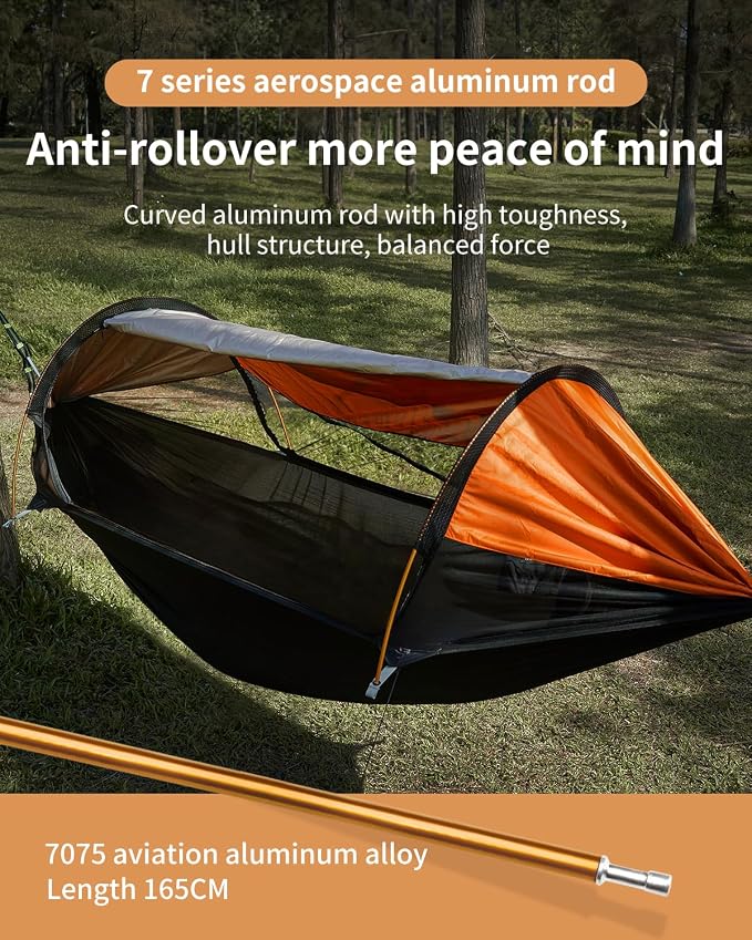 Camping Hammock Tent with Heavy Duty Carabiner Clips, Lightweight Hanging Hammocks Tree Straps, Bivvy Ground Tent for Outside, Hiking, and Travel