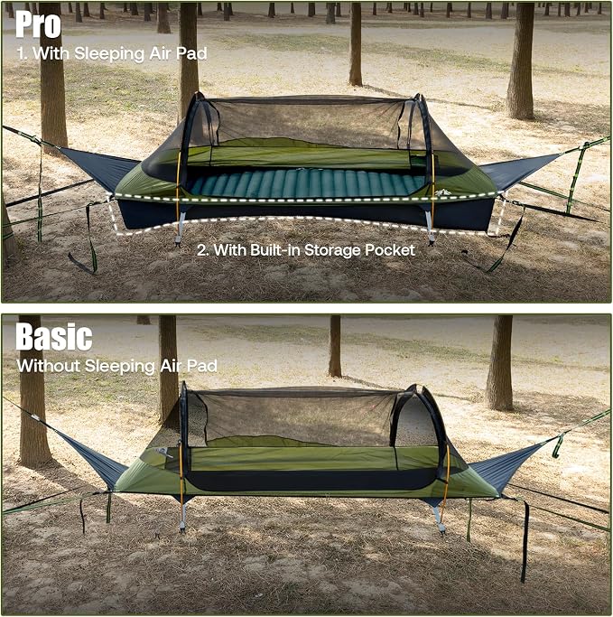 Night Cat Flat Lay Hammock Tent with Mosquito Net Waterproof Rainfly for 1 Person Backpacking Hiking Camping Lightweight 330LBS 87x28x19in