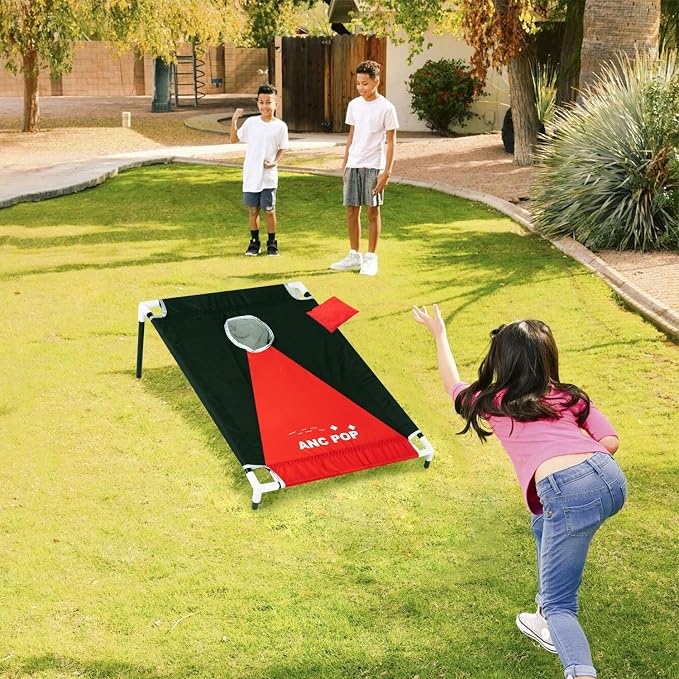 ANC POP Portable Cornhole Game Set PVC Framed Corn Holes Outdoor Game Set 3 x 2 feet with 8 Bean Bags and Carrying Case