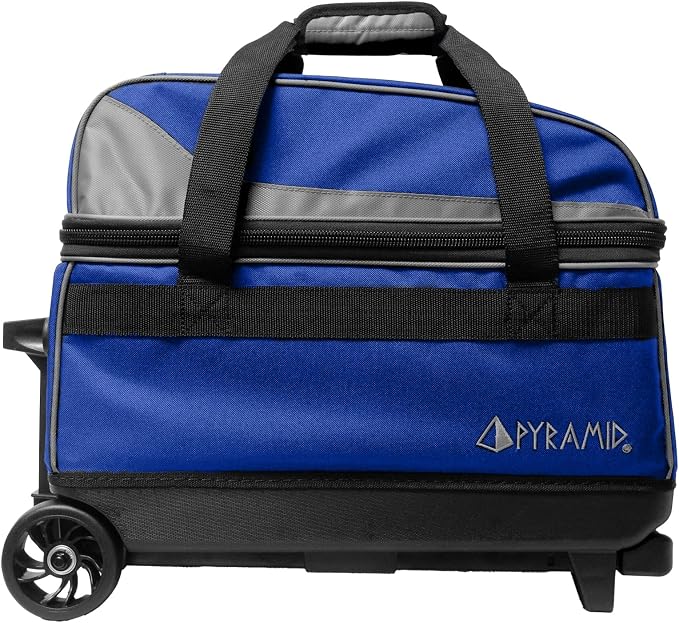Pyramid Prime Double Roller 2 Ball Bowling Bag with Large Separate Compartment for Bowling Shoes (Up To US Mens Size 16) or Accessories, Locking Handle - Extends to 40"
