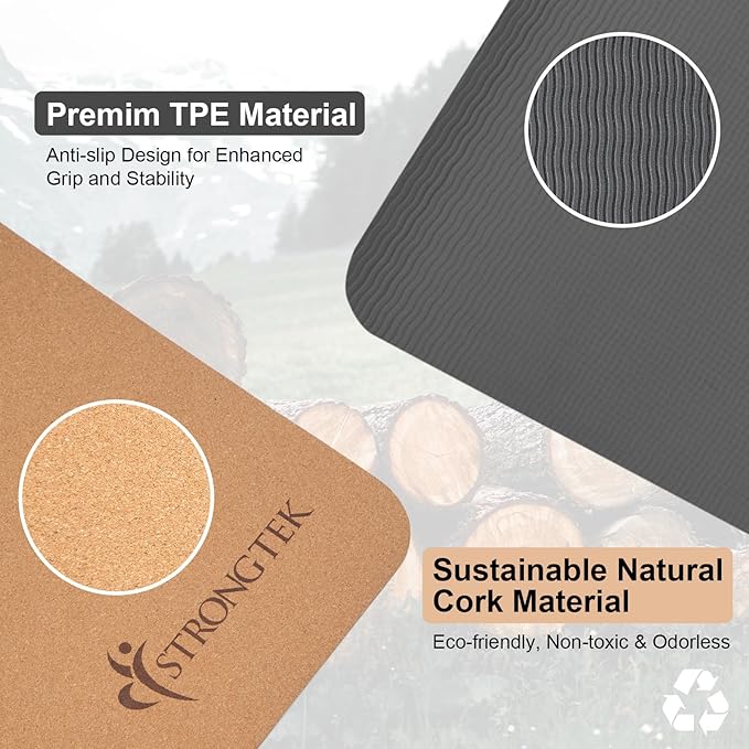StrongTek Foam Balance Pad & Cork Yoga Mat Set – Non-Slip Stability Pad and Eco-Friendly Yoga Mat for Exercise, Pilates, Physical Therapy & Home Fitness