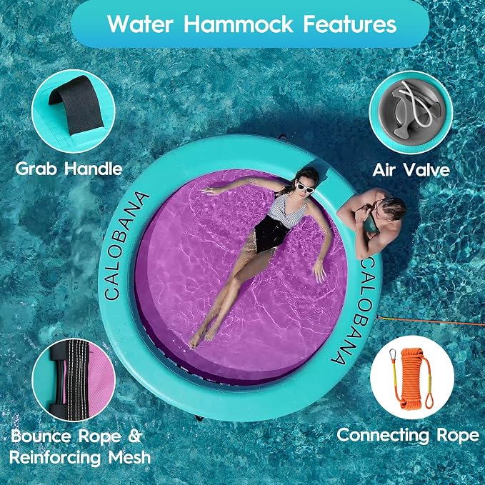 CALOBANA Round Floating Ring Inflatable Water Hammock Heavy Duty River Floats Lake Raft for Adults Tanning Pool Lounger Float Island Platform Pad Mat for Party