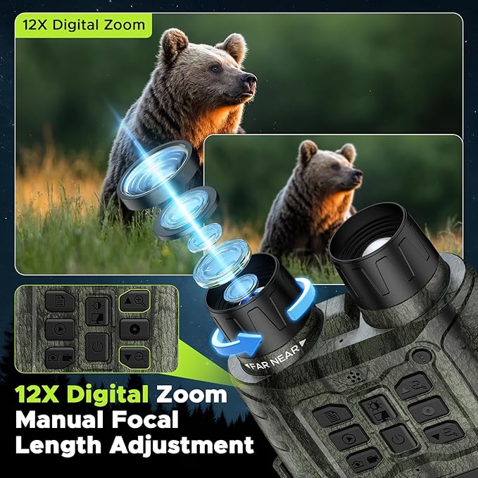 Night Vision Goggles, 112 MP 4K Night Vision Binoculars for Adults, 12X Zoom & 5000mAh Battery, 64GB Card Included, Infrared Binoculars Night Vision, Tech Gadgets Telescope for Bird Watching