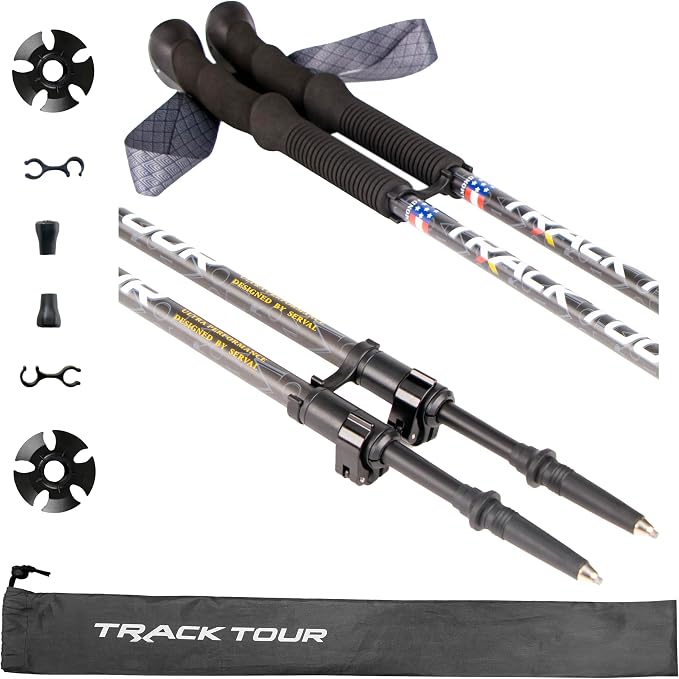 Carbon Fiber Trekking Poles Ultra Lightweight Hiking Poles Walking Sticks with Cork and EVA Foam Grips Quick Adjustable Flip Locks