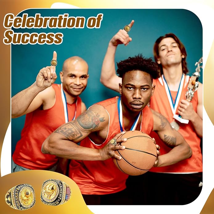 Misdary Soccer Baseball Basketball Championship Rings with Holder Most Valuable Player Trophy Gold Ring Award Gift Team Prize for Football Tournament Winner