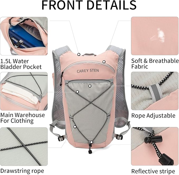 Carey STEN Lightweight Running Hydration Vest, Breathable Outdoor Backpack for Trail Running, Hiking, Cycling & Marathon, Suitable for Both Men and Women