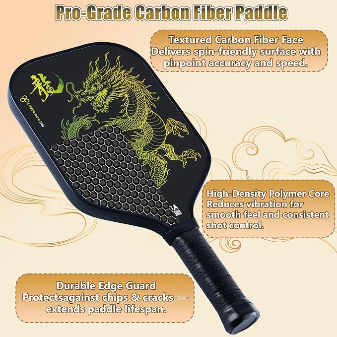 Pickleball Paddles Set of 2 – Lightweight T700 Carbon Fiber Pickleball Paddles, Durable 2 Paddles + 4 Outdoor Balls + Bag, Best for Beginner & Pro