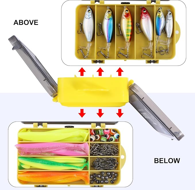 100 Pcs Fishing Lures Ploppers Equipment Tackle Gear Box for Bass, Floating Rotating Tail, Hard Fish Kit with Soft Lure,Hooks, Accessories Tools,Plastic Bait, Swimbait