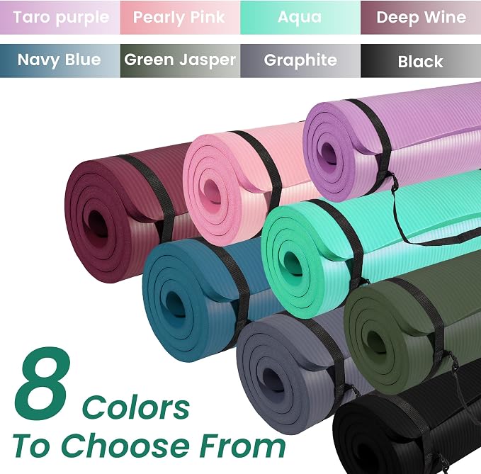 Signature Fitness Extra Thick High-Density Foam Yoga Mat – Multiple Thicknesses (1/2" & 1") / Multiple Colors – Double-Sided Non-Slip Surface – with Carrying Strap for Pilates, Yoga & Home Workouts