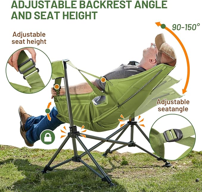 TIMBER RIDGE Oversized Hammock Camping Chair, Swinging Chair with Adjustable Back and Seat Height, Portable Folding Rocking Chair for Outdoor Lawn, Backyard and Patio, Supports 400lbs, Green, 2 Pack