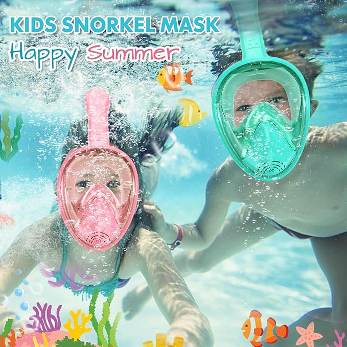 Kids Snorkel Mask Full Face, Snorkeling Gear for Kids with Camera Mount, 180 Degree Panoramic View Snorkeling Set Anti-Fog Anti-Leak