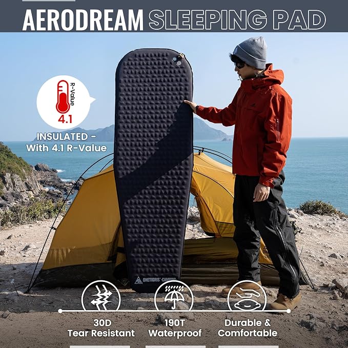 ONETIGRIS CAMPING AERODREAM Self-Inflating Mattress,4.1 R Inflatable Foam Sleeping Pad for Camping,Backpacking and Hiking