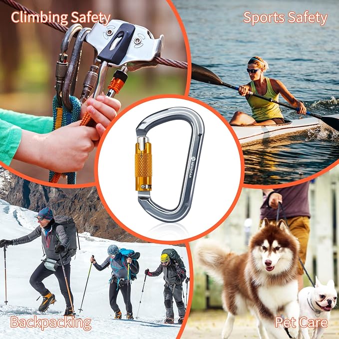 NewDoar 28KN UIAA & CE Certified Auto Climbing Carabiner Professional Heavy Duty Caribeaner for Rappelling D-Shaped