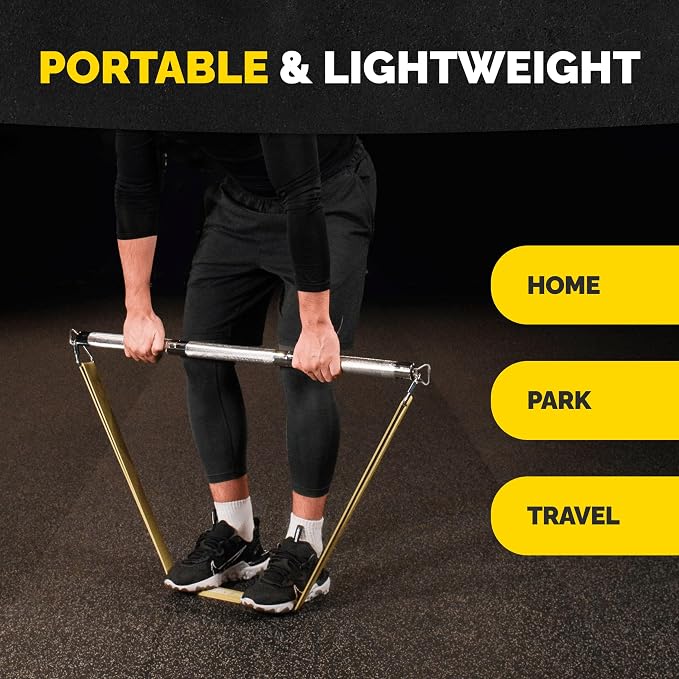 Tribe Lifting Resistance Band Bar - Heavy Duty Steel Bar for Resistance Bands - Resistance Bands Bar 3-Section Adjustable 39 to 27 Inch - Ball Bearing Swivel - Portable Home Gym Workout