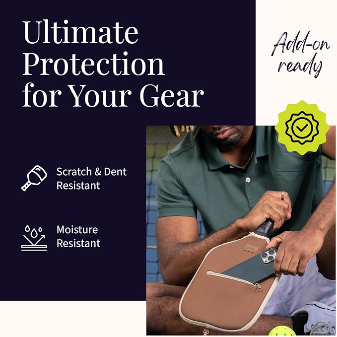 Posh Pickler Crossbody Neoprene Pickleball Bag - Paddle Cover with Adjustable Strap, Built-in Pocket for Essentials, Carabiner Fence Clip, Add-On Ready D-Rings, and Durable Design for Everyday Use