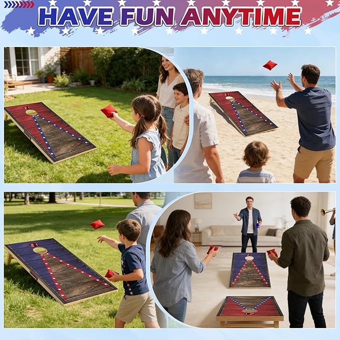 Electronic Cornhole Board Set 4x2ft 3x2ft 2x1ft, Automatic Scoring Corn Hole Games for Adults & Kids, Wooden Portable Cornhole Set with 8 Bean Bags & Carrying Bag for Outdoor, Tailgate, Party