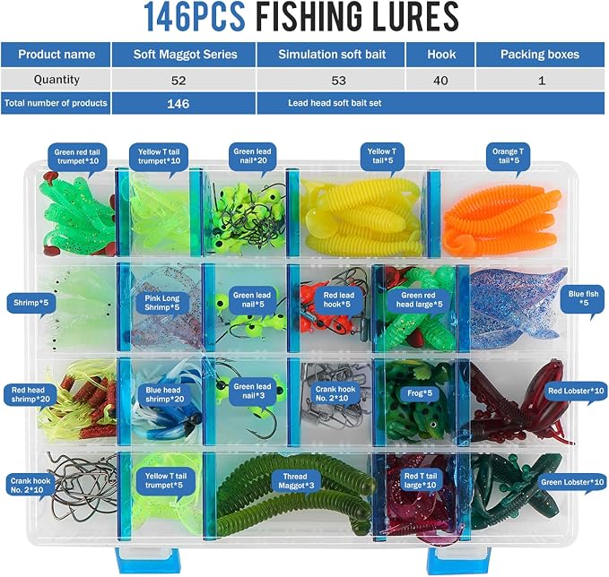 Pure Vie Fishing Topwater Lures Kits Mixed Universal Artificial Soft Baits Tackle Including Crankbaits, Spinnerbaits, Plastic Worms, Frogs, Hooks, Tackle Box - Freshwater Saltwater Fishing Equipment